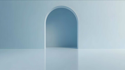 C4D style small scene light blue booth solid color background reflective floor clean background white background on the back dont have a complicated background just