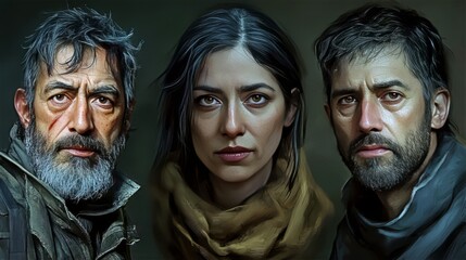 Obraz premium Realistic portraits of people, often in various artistic styles or with unique lighting.