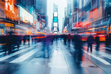 Walking in Times Square New York with Blurred Motion and City Lights
