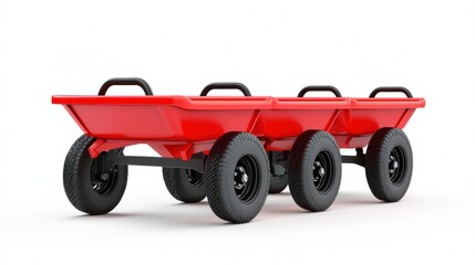 Red Wheelbarrow with Four Wheels for Efficient Transportation of Materials in Outdoor Construction Projects