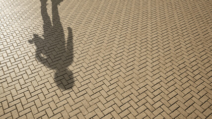 Concept or conceptual background of floor texture surface with a human shadow as silhouette. 3d illustration metaphor to cute little happy young children activity, active playful fun childhood design