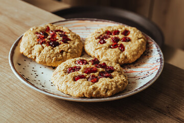 photo of three rustic red fruit cookies in Colombian coffee shop