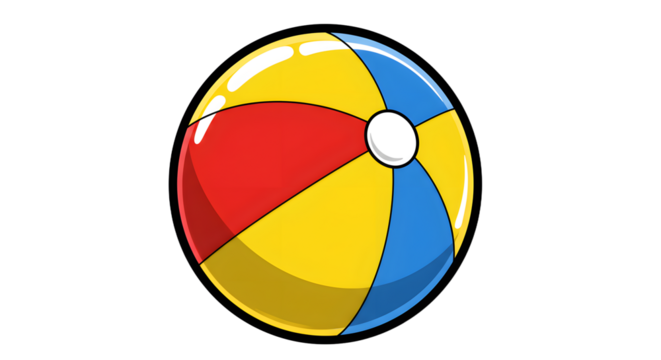 Cartoon Beach Ball Graphic with Red Yellow and Blue Panels