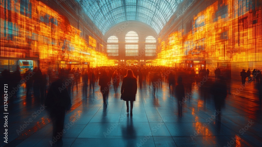 Aufkleber a bustling transportation hub showcases automation technology and security measures as crowds move t