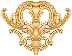 Gold ornament on transparent background, cut out, 3D render