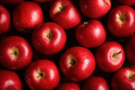 Fototapeta Top view of red apples with close up in full frame, fresh and shiny, healthy food concept