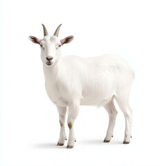 Fototapeta premium A lone goat stands proudly against a clean white backdrop, emphasizing its unique features in stunning clarity.