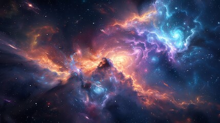 Abstract Visionary Universe presenting deep space panorama filled radiant nebula swirling galaxy intricate geometric constellation each element meticulously rendered symbolize infinite layer of