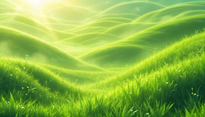 Obraz premium Green Hills of Tranquility: Rolling green hills under a bright sky, evoking a sense of serenity and vastness.