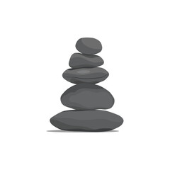 Vector illustration of pebbles balancing in cartoon flat style. Meditation balance stone pyramid. Stacked pebbles pastel colors object vector illustration isolated white background.