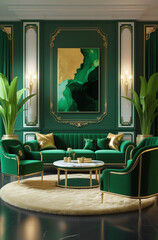 Sophisticated Green and Gold Living Room with Chic Details