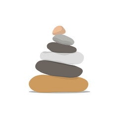 Vector illustration of pebbles balancing in cartoon flat style. Meditation balance stone pyramid. Stacked pebbles pastel colors object vector illustration isolated white background.
