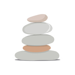 Vector illustration of pebbles balancing in cartoon flat style. Meditation balance stone pyramid. Stacked pebbles pastel colors object vector illustration isolated white background.