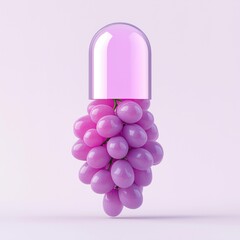 Fototapeta premium A surreal blending of a capsule and grapes, showcasing a playful and vibrant design that combines health and fruit in a whimsical manner.