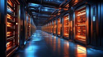 Fototapeta premium Futuristic Data Center: Server Corridor