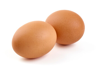 Fresh brown eggs isolated on white background.