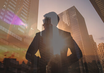 Confident man with vision dream facing the city 