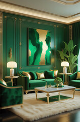 Luxury Emerald Green Living Space with Gold Accents