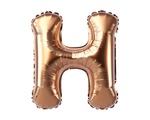 Bronze Letter H Foil Balloon on Transparent Background
