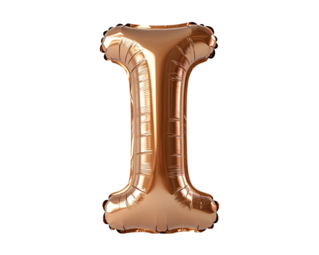Bronze Letter I Foil Balloon on Transparent Background