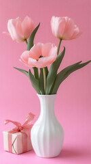  white vase pink flowers,