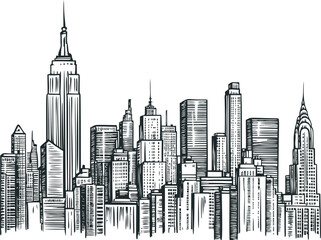 New york city skyline illustration in black