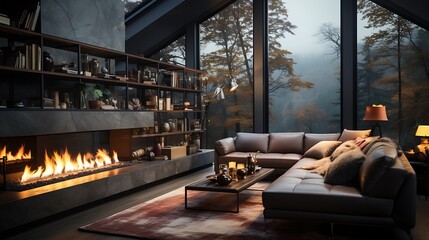 Cozy Autumn Evening by the Fireplace in a Modern Mountain Home