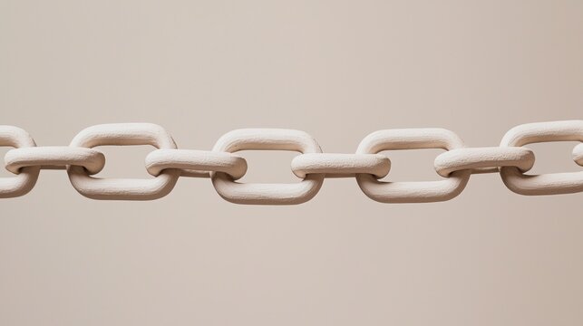 Close-up of a chain. the chain is made up of multiple links, each with a small loop at the end. the links are light beige in color and appear to be made of a smooth material.