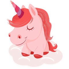Unicorn pink sleeps on a cloud vector