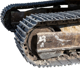 A close-up of the tracks of a heavy large excavator in a mining quarry. © Mountains Hunter