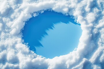 Obraz premium Circular white snow frame against a clear blue sky creates a serene winter scenery