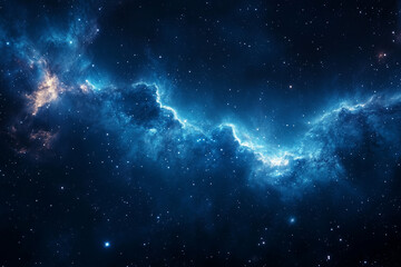 Naklejka premium Glowing Nebula in Dark Blue Space with Countless Stars