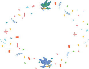 小鳥と紙吹雪のポップなイラストフレーム