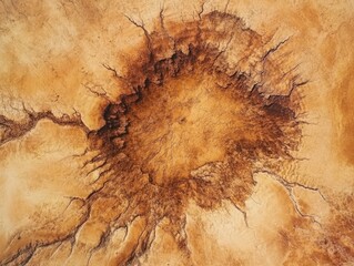 Aerial view: Dried lakebed cracks for desert.