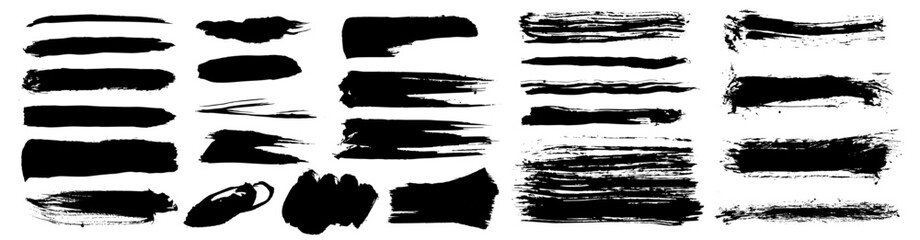 The set of Black Texture for Background. Handmade Rough Ink Lines for Design and Decoration. Abstract Artistic Brush. Strokes Isolated on White backdrop