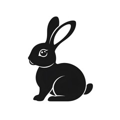 Obraz premium Minimal flat rabbit icon black and white, AI generation
