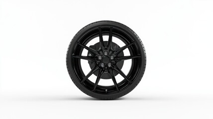Obraz premium A sleek black car wheel with a modern design perfect for automotive enthusiasts and vehicle cu