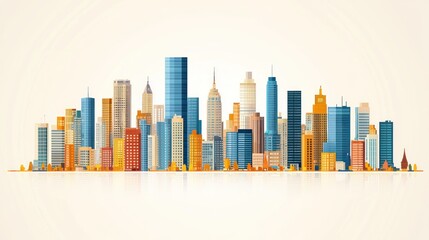 Obraz premium Vibrant Metropolis Skyline: A Colorful Cityscape Panorama