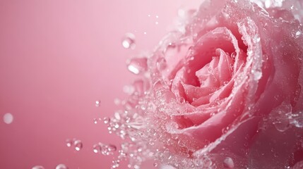 A stunning image of a single pink rose amidst a beautiful splash of water, symbolizing vibrance and life. Ideal for emphasizing purity, beauty, or romantic notions in imagery.