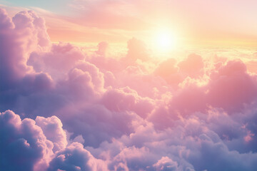 Sun Shining Above Soft Pink Clouds in a Dreamy Sky
