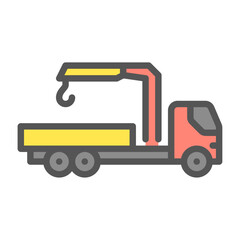 crane truck filled outline icon. truck color line illustration.