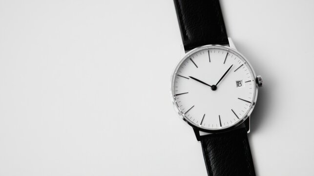 Elegant Minimalist Watch with Black Leather Strap and White Dial Perfect for Fashion and Timek