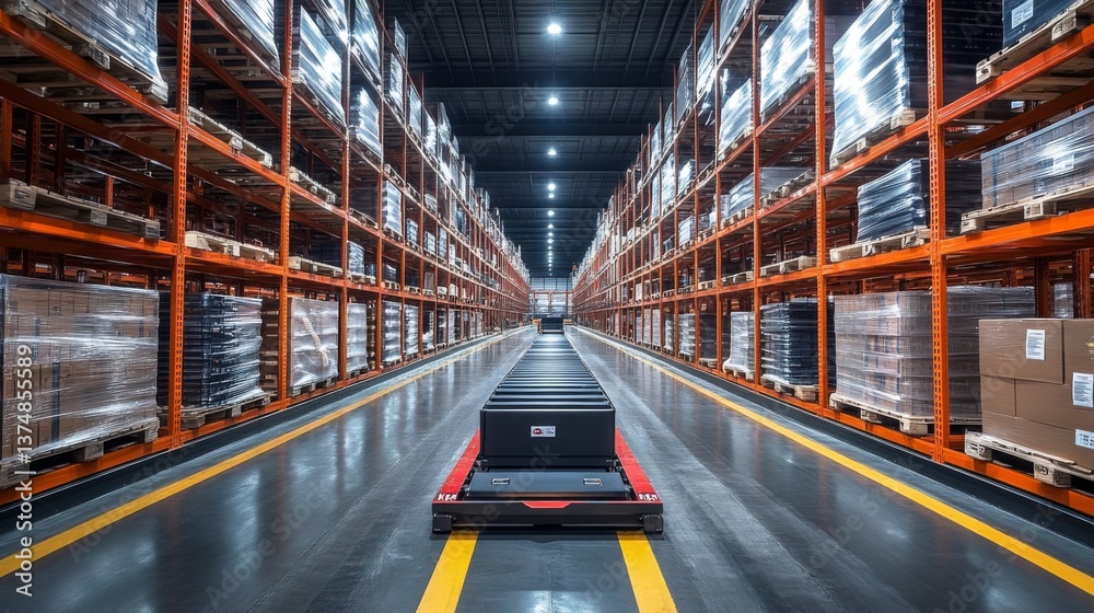 Leinwandbilder a well organized warehouse shows a central pathway lined with pallets and cargo. efficient logistics