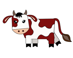 Bull full color, stylized children`s vector illustration. The calf is a cute picture. Brown Spotted Cow - Farm Animal	