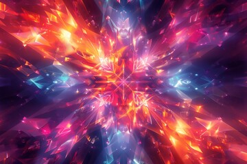 Ethereal Digital Kaleidoscope merging luminous tessellations vibrant angular mosaics cascading gradients that radiate through futuristic space to create a surreal tableau of dynamic creative energy