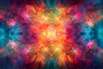 Ethereal Digital Kaleidoscope merging luminous tessellations vibrant angular mosaics cascading gradients that radiate through futuristic space to create a surreal tableau of dynamic creative energy