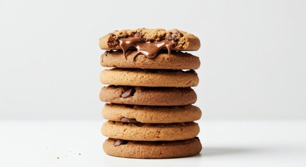 Decadent Stack of Chocolate Chip Cookies with Melted Chocolate Delight
