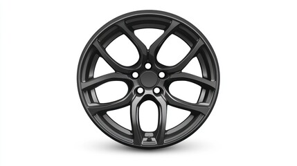 Obraz premium Glossy Black Car Wheel Rim with Sleek Spoke Design for Automotive Enthusiasts and Performance V
