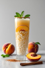 Fototapeta premium Refreshing Peach Horchata Drink with Cinnamon and Mint Garnishing