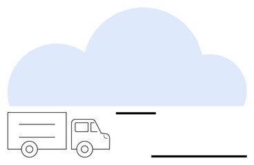 Minimalist delivery truck in front of a cloud symbolizing logistics, digital integration, and technology. Ideal for cloud storage, innovation, transportation, data management, digital platforms